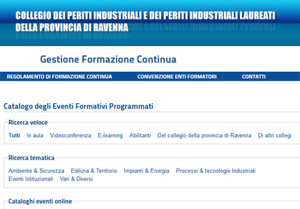 Formazioneperind.it: software web per la gestione della formazione continua dei Collegi Periti Industriali