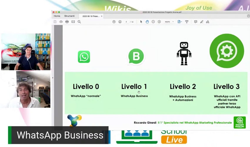 Come gestire al meglio i clienti utilizzando WhatsApp Business: il primo live streaming della Progetto Aroma Smart School